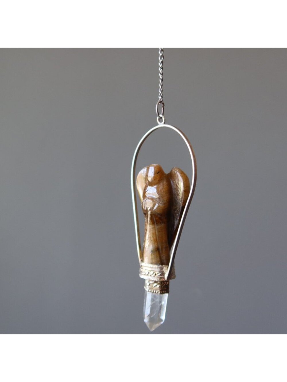 Tigers Eye Pendulum Angel Divination Clear Quartz Point Healing Reiki Dowsing